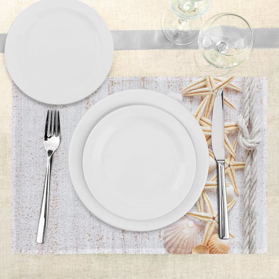 Set de 4 sets de table New Bed Ocean Shells and Starfish pour table à manger, tissu lavable avec envers antidérapant