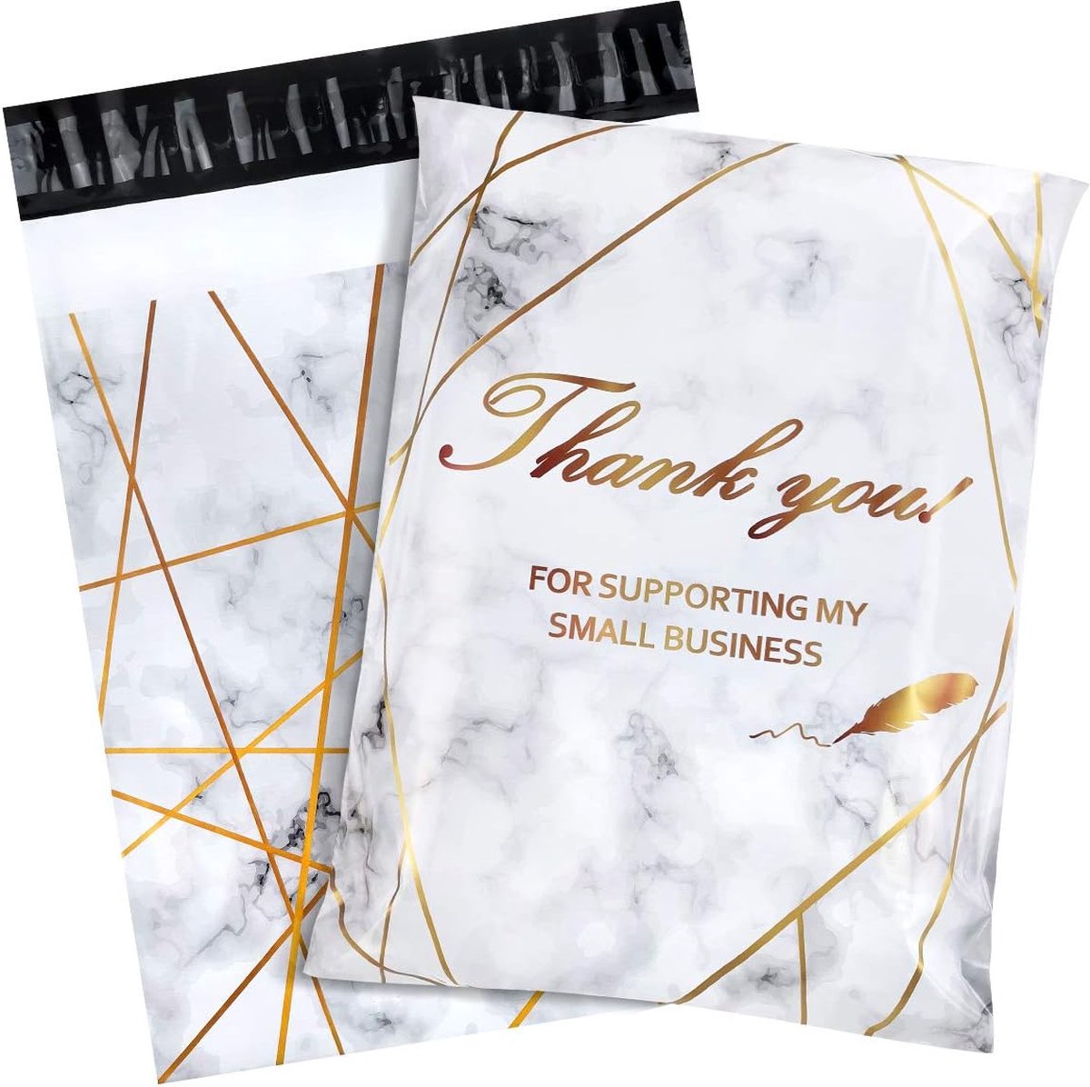 50 x Kleurrijke polyethyleen verzendzakken "Thank you for supporting my small business" Gold marble formaat B4 25,5 x 37 cm / Webshopzakken voor kleine bedrijven en kleding / Plastic Envelop / Verzendenveloppen / Koerierszakken / Poly Mailer