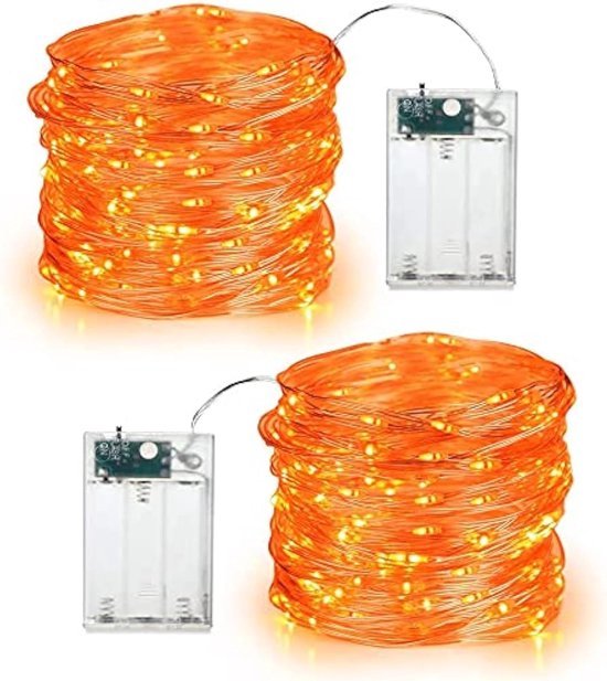 Herfst Decoratie Indoor String Lights - 2 Pack 6M 60 LED Oranje Halloween Fairy Lights Outdoor Batterij Micro Koperdraad Star Verlichting voor Indoor Thanksgiving Day Party Festivals