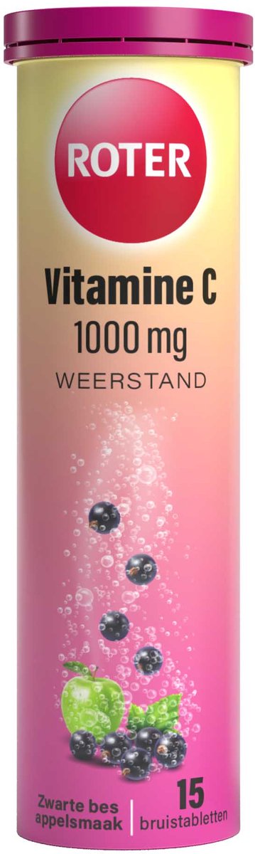 Goedkoopste Roter Vitamine C 1000 mg bruis - Ondersteunt je natuurlijke weerstand - Suikervrij - Vegan - Met lekkere frisse zwarte bes-appelsmaak - 15 bruistabletten
