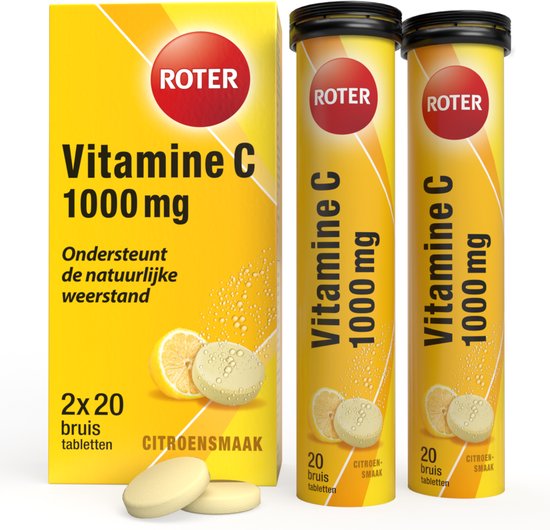Roter Vitamine C 1000mg bruis - Hoge dosering vitamine C ter ondersteuning van je weerstand - 40 bruistabletten met citroensmaak