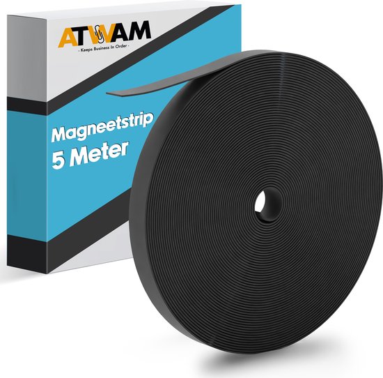Een rol zwarte magnetische strip van 5 meter van ATWAM.