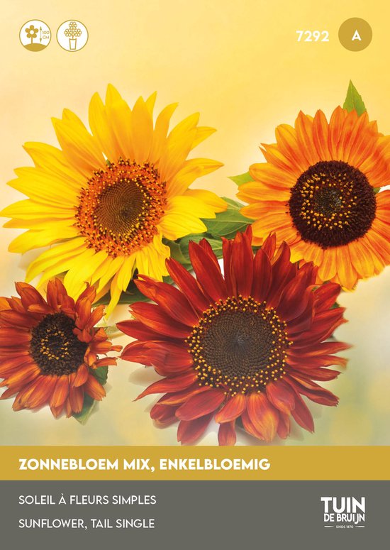 Hoge Zonnebloem Zaden Mix – Bloemen om Zelf te Zaaien – Zomerbloemen voor Border of Balkon – Ca. 50 Zaden - Tuin de Bruijn® zaden