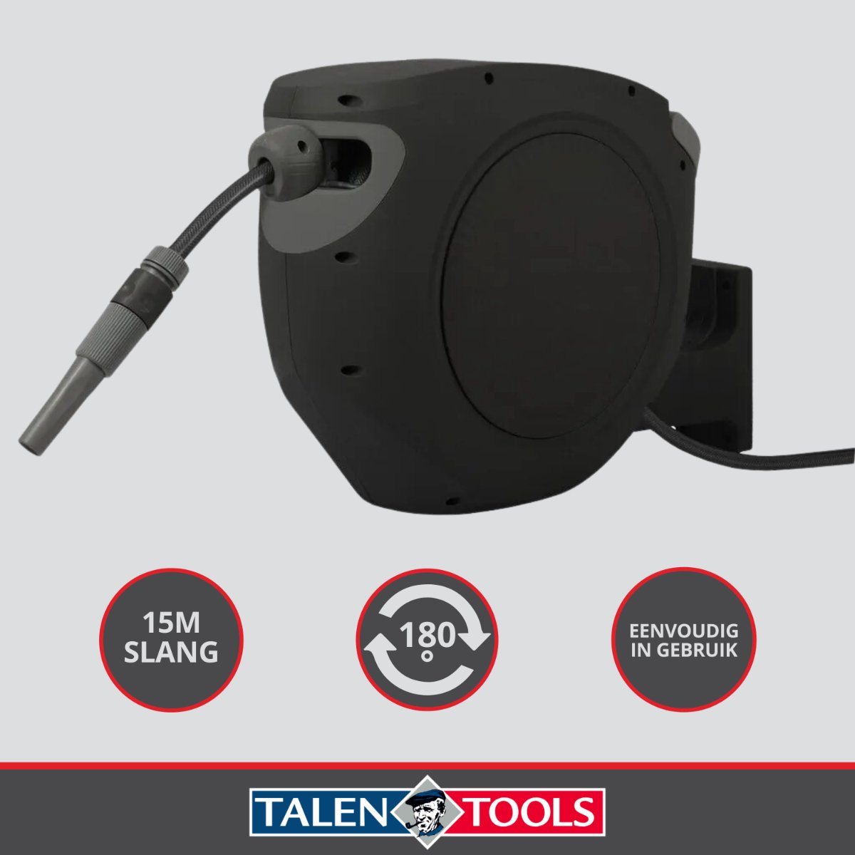 Talen Tools - Wandslangenbox - Deluxe - Tuinslang ½ - 15 meter - Slanghouder - Tuinslang met haspel - Automatisch oprolsysteem - Slanghaspel - 180° Draaibaar – foto 4