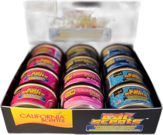 Rafraichisseurs d'air California Car Scents Mix , 12 canettes, couvercles compris.