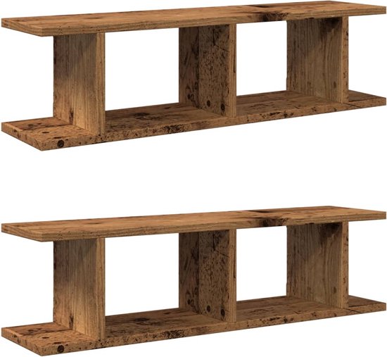 Wandschappen met stangen 2 st 60x16x14 cm zwart kopen