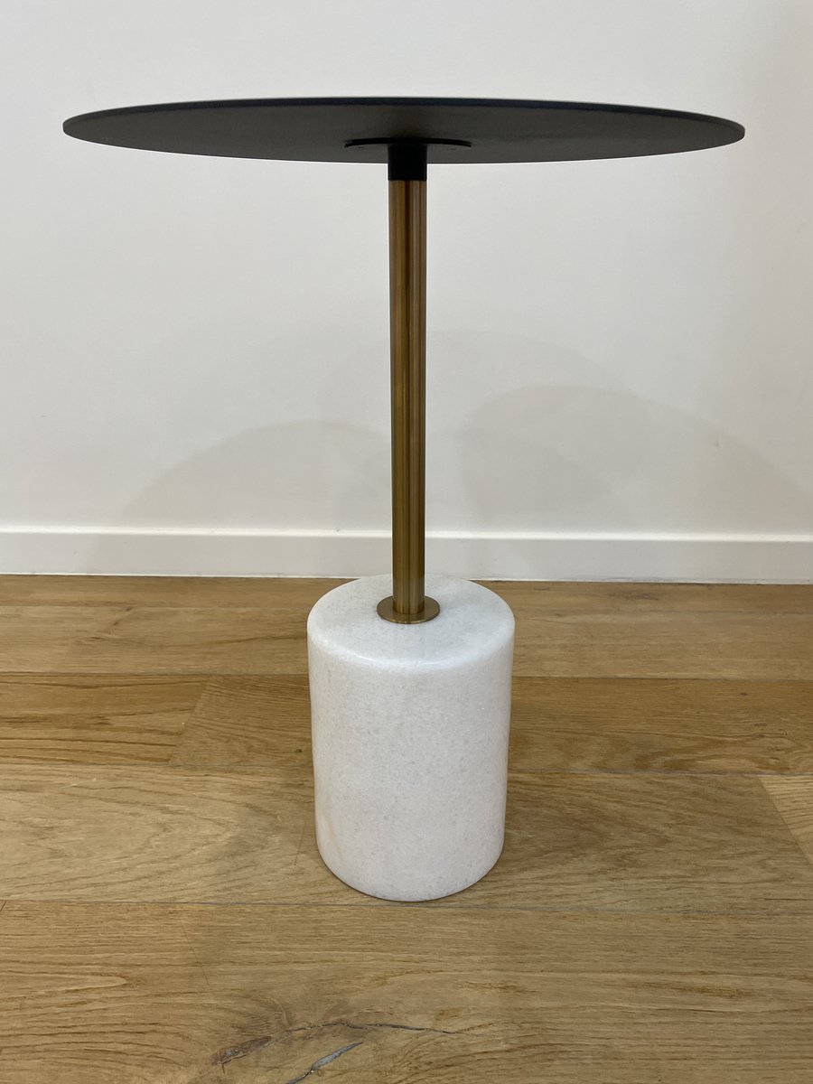 VLHOME metalen ronde marmeren bijzettafel 40Ø x 40H Zwart & Wit