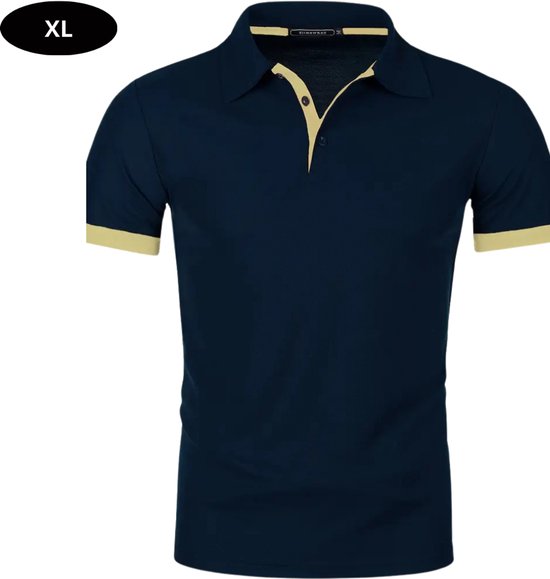 Polo de Golf Bovista pour homme - T-shirt - Vêtements de golf - Golf - Accessoires de vêtements pour bébé de Golf - Polo - Bleu marine + jaune - Taille XL