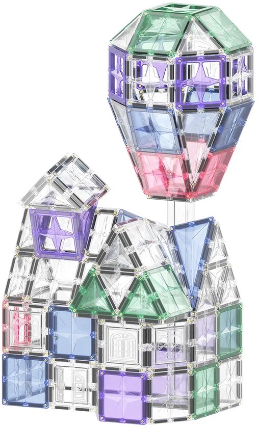 Magnetic Tiles 101 Stuks MNTL - Pastel Kleur - Magnetisch Speelgoed - Star Magnetic Tiles Balloon House - Montessori Speelgoed - STEAM Speelgoed - Speelgoed vanaf 3 jaar - Magnetische Tegels