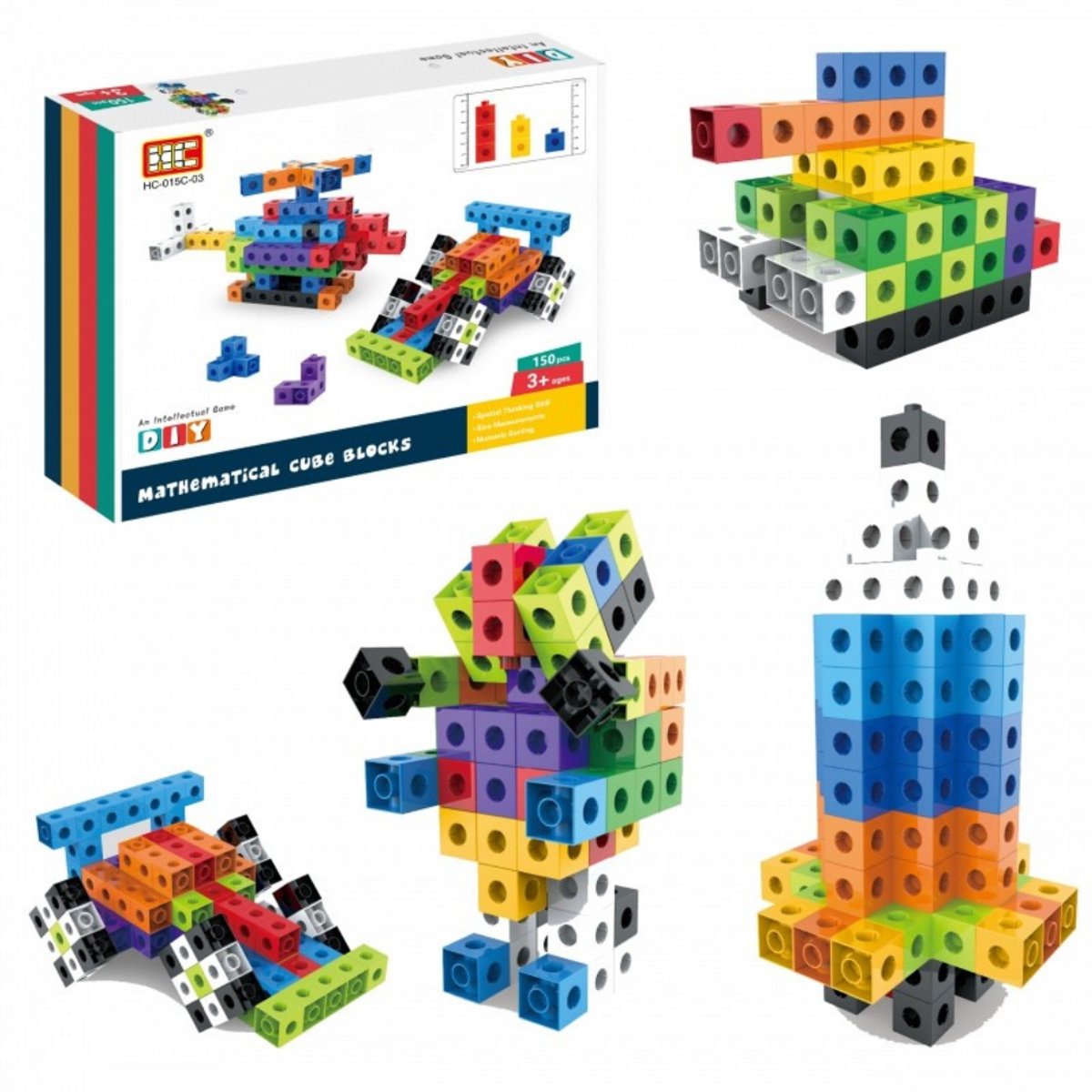Playos® - Wiskundige Bouwblokken - 150 delig - 3D Kubussen - Constructiespeelgoed - Educatief - Rekenblokjes - Bouwen