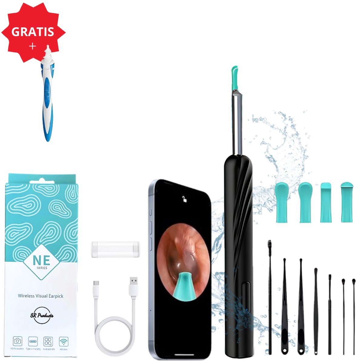 Goedkoopste SRProducts® Professionele Oorsmeer Verwijderaar Met Camera- Oorreiniger - Ooreiniging - Oorlepel - Ear Cleaner - Oor Camera - Oorreiniger Met Camera - Otoscoop Voor Thuis inclusief Oorsmeer Verwijderaar Spiraalvormig