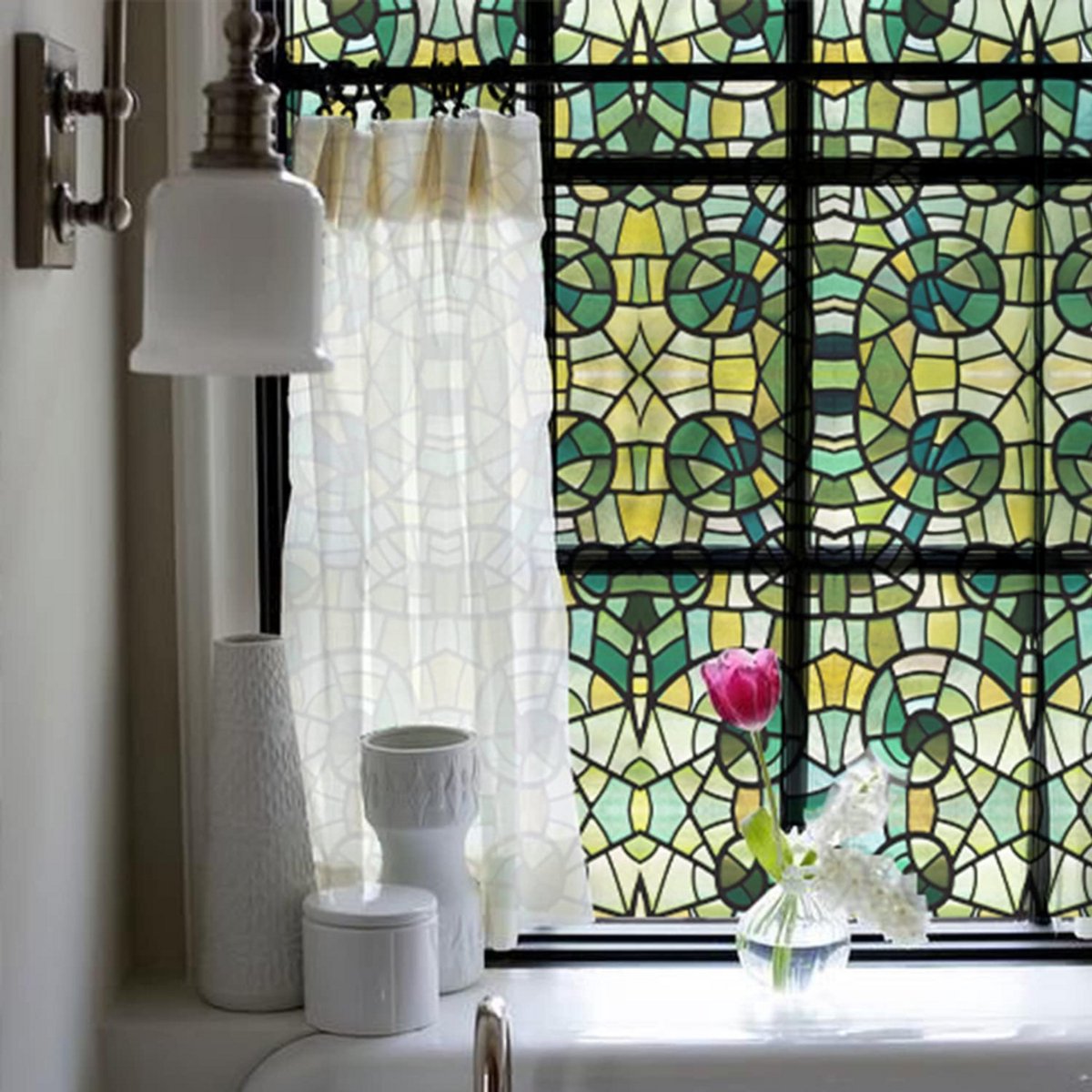 VELTRR® Raamfolie Glas in Lood - Zelfklevend - Antieke Look - Groen