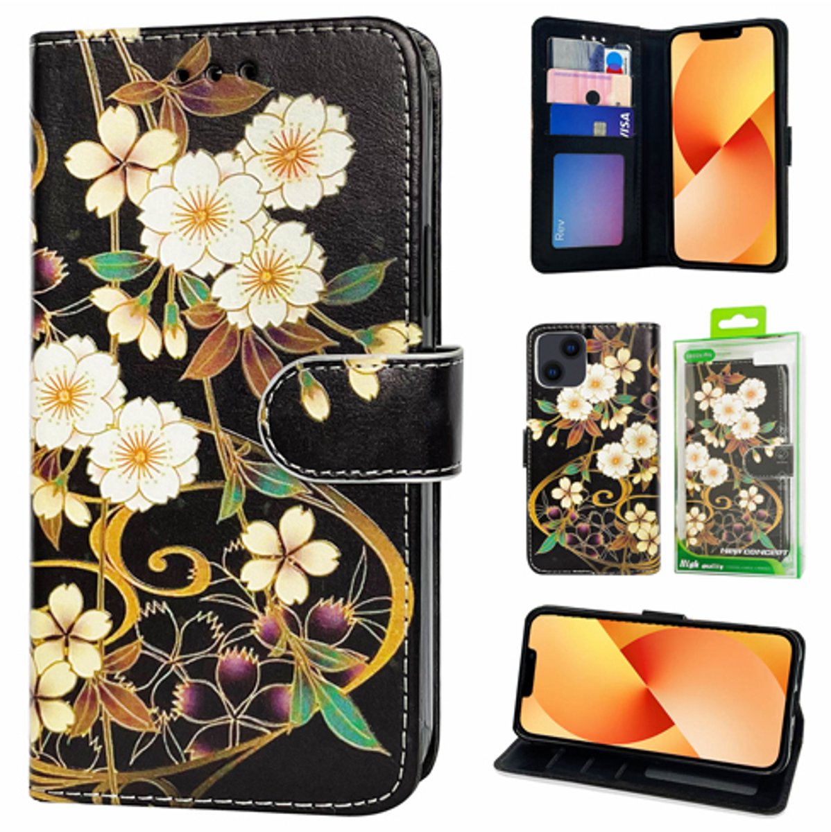 Telefoonhoesje Geschikt voor Samsung A04E - Book Case - Bloemen Printje - Ruimte voor 3 pasjes