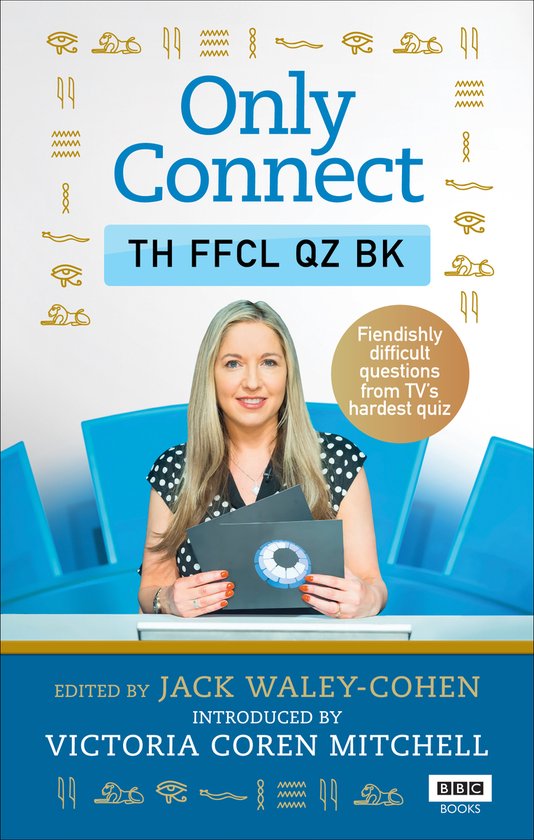 Vrouw met zwarte stippenjurk houdt boek vast, titel 'Only Connect' in blauw. Fiendishly difficult questions from TV's hardest quiz.