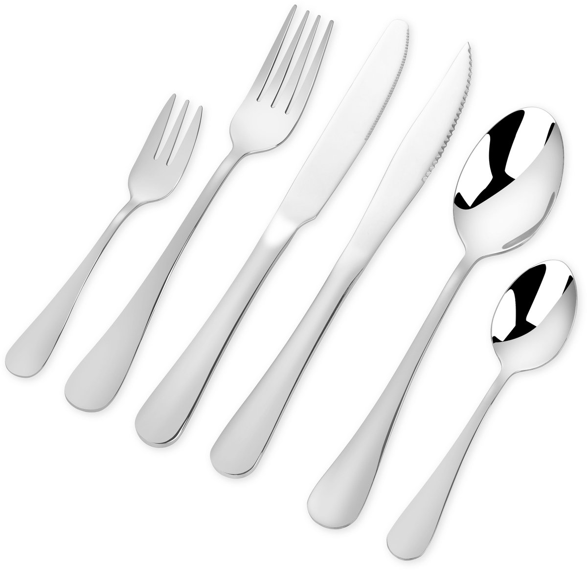 Deleca 6 Persoons Luxe Bestekset Adora - Lepels, Messen, Vorken, Steakmessen & Gebaksvorkjes - Vaatwasserbestendig Bestek - Zilver / Edelstaal