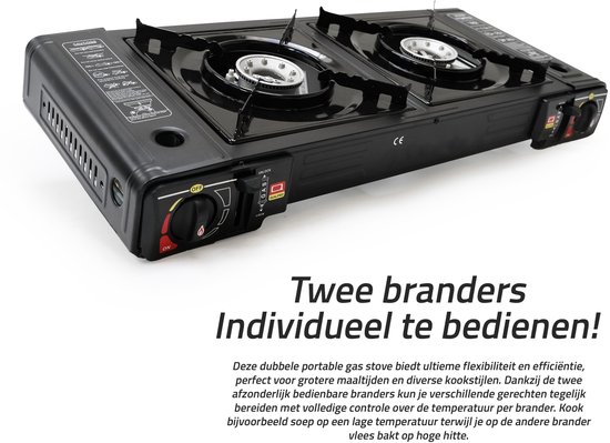 Eurocatch 2 pits Kooktoestel op Gas - incl 4 Butaan Gasbussen - Gas Stove - Camping Kooktoestel - Gaspit - Gasfornuis - Gasstel - Cooker van Eurocatch — afbeelding 4