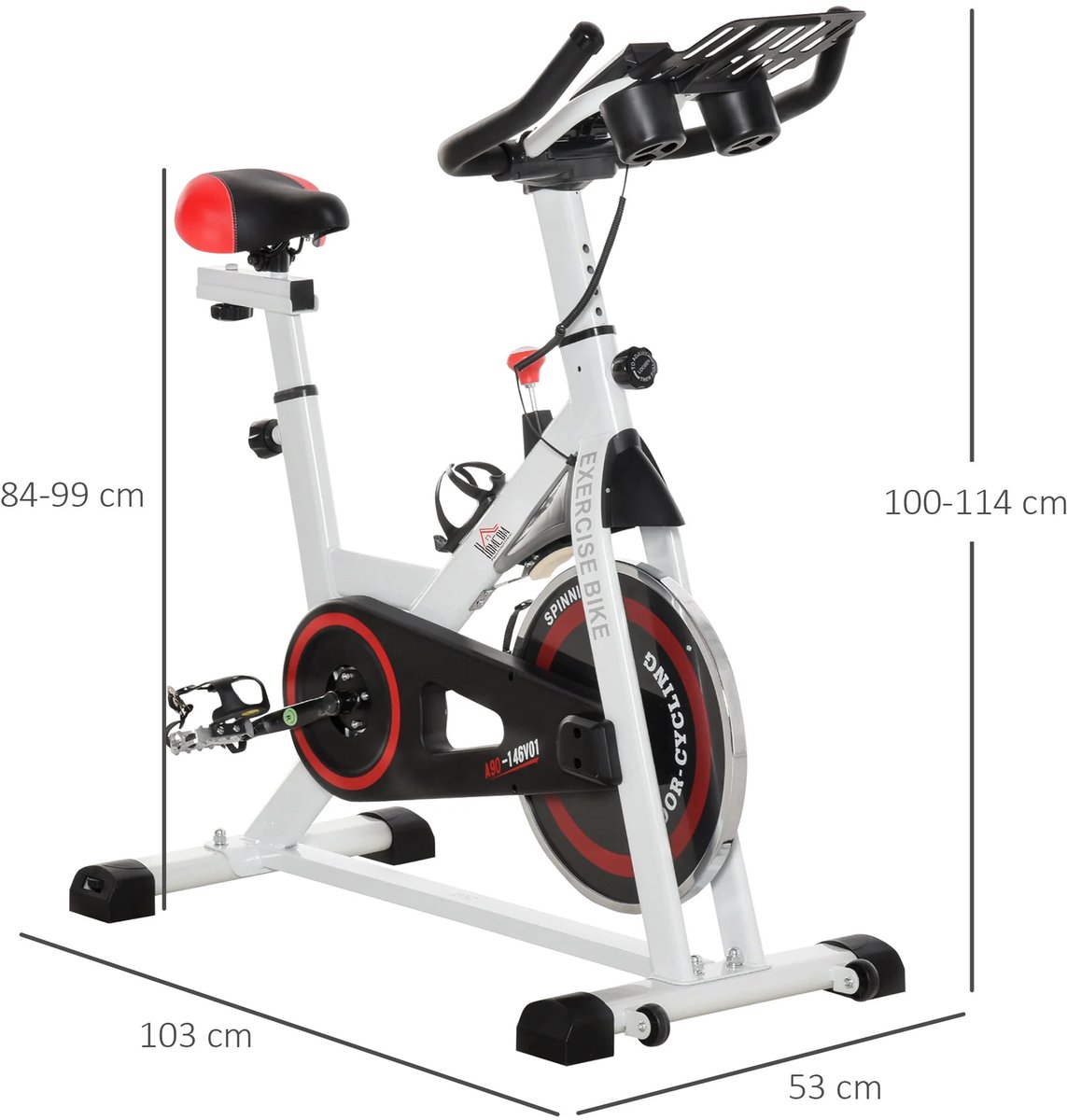 Afbeelding 3 van Indoorfietsen - Hometrainers - Spinningfiets - Fitness Fiets - Indoor Cycle - Indoorfiets - Hometrainer - Indoor Bike - Statische fiets - met verstelbare weerstand - LCD-scherm - Wit - Staal en ABS
