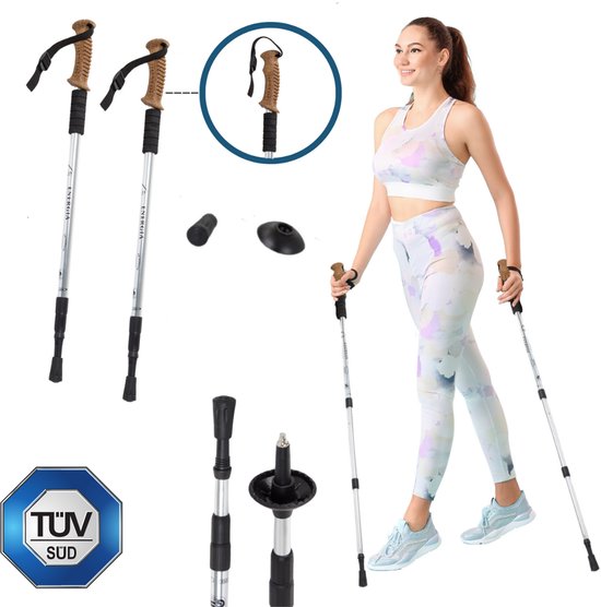 Ultra lichte Nordic Walking Stokken - Uitschuifbaar - TÜV gekeurd - Tot 125 kilo belastbaar - Zilver - Met gratis E-book