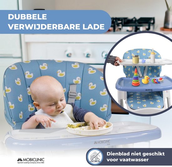 Mobiclinic Simba - Kinderstoel - Met wielen - Evolutionair - Verstelbare hoogte - Opvouwbaar - Afneembaar blad - Veiligheidsharnas - Eend van Merkloos — afbeelding 5
