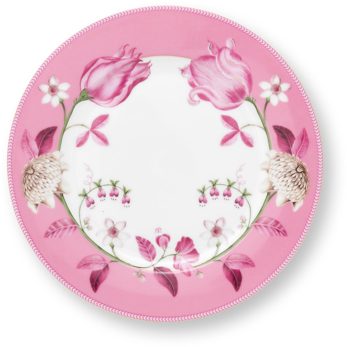 Pip Studio - Ontbijtbord Jolie Pink Tulip - Roze Tulpen - Porselein - Diameter: 23cm