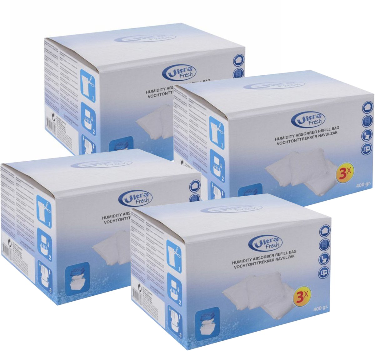Ultra Fresh Vochtopnemer navulling - 12x 400 gram - vochtontrekker - vochtvanger - navulverpakking