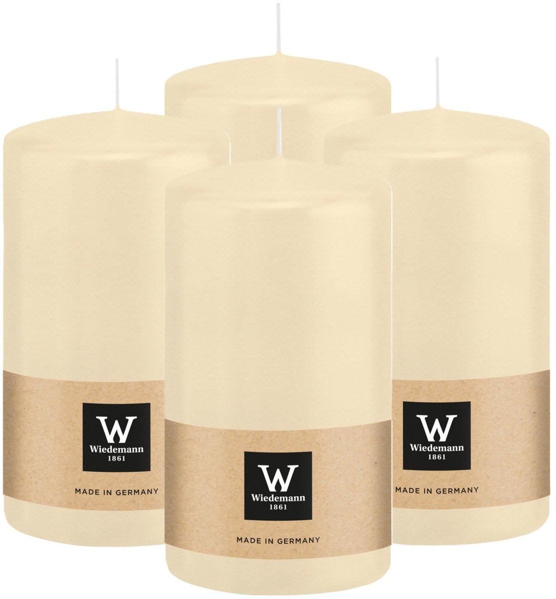 Wiedemann Cilinderkaars/stompkaars - 4x - creme wit - 13 x 7 cm - 52 branduren - zuilkaarsen