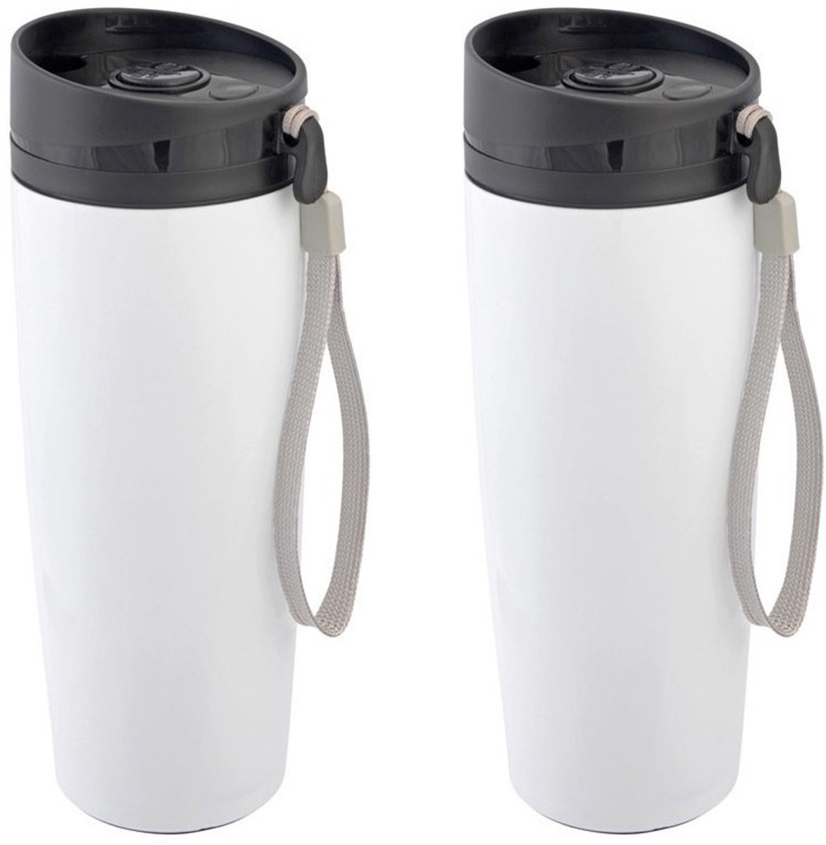 RVS Thermosbeker - 2x - Koffie/thee reisbeker - Isoleerbeker - wit - 380 ml - warme dranken