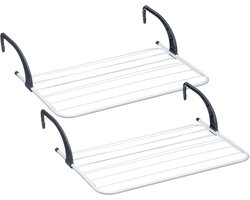 5Five Inklapbaar klein wasgoedrekje/droogrek - 2x - 7 meter waslijn - Ophangbaar - 60 x 55 cm - radiator/deur