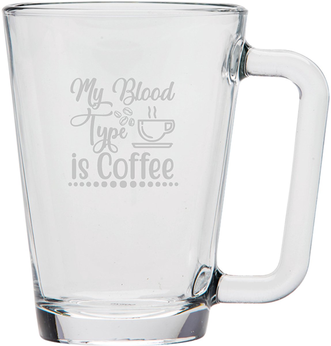 Gegraveerde Koffieglas 26cl My blood type is coffee