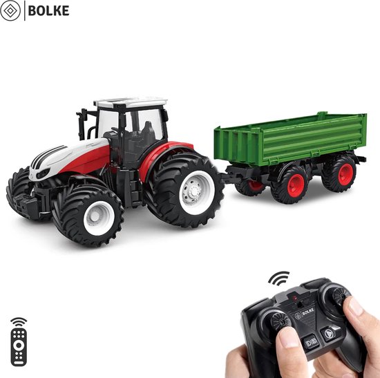 Bolke® - tractor speelgoed - speelgoed tractor - tractor met aanhanger - bestuurbare auto - bestuurbare auto voor jongens - bestuurbare tractor / trekker met afstandbediening