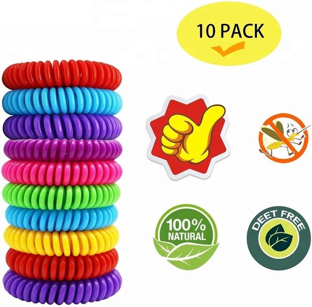 Muggenbandje 10 stuks - Anti muggen armband - 10 stuk - muggen armbandjes - DEET vrij - muggen verja