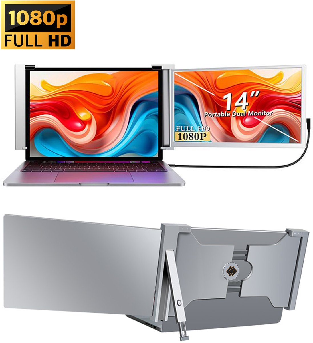 HoriVue Portable Monitor 14.1 inch - Full HD - Draagbaar Scherm - Draagbare Monitor - Laptop Scherm Uitbreider - 1 Kabel - Gratis Hoes - Grijs op Prijzenvolger.com