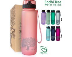 Bodhi Tree® Motivatie Waterfles 1 Liter - Tijdmarkeringen Nederlands - Motiverende Drinkfles - 100% Lekvrij - BPA vrij - Motivatiefles 1l - Roze