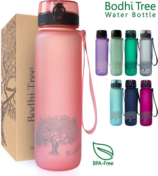 Foto: Bodhi tree motivatie waterfles 1 liter tijdmarkeringen nederlands motiverende drinkfles 100 lekvrij bpa vrij motivatiefles 1l roze