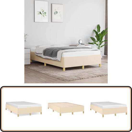 VidaXL Bedframe 120x190 Cm - Crèmekleurig Stof Slaapkamer Meubels Bedframe Boxspring Frame Tweepersoons Bed Stof Bedframe VidaXL Bedframe 120x190 Cm - Crèmekleurig Stof Slaapkamer Meubels Bedframe Boxspring Frame Tweepersoons Bed Stof Bedframe