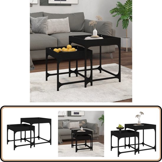 vidaXL Salontafels 2 st metaal messing en zwart, tafel