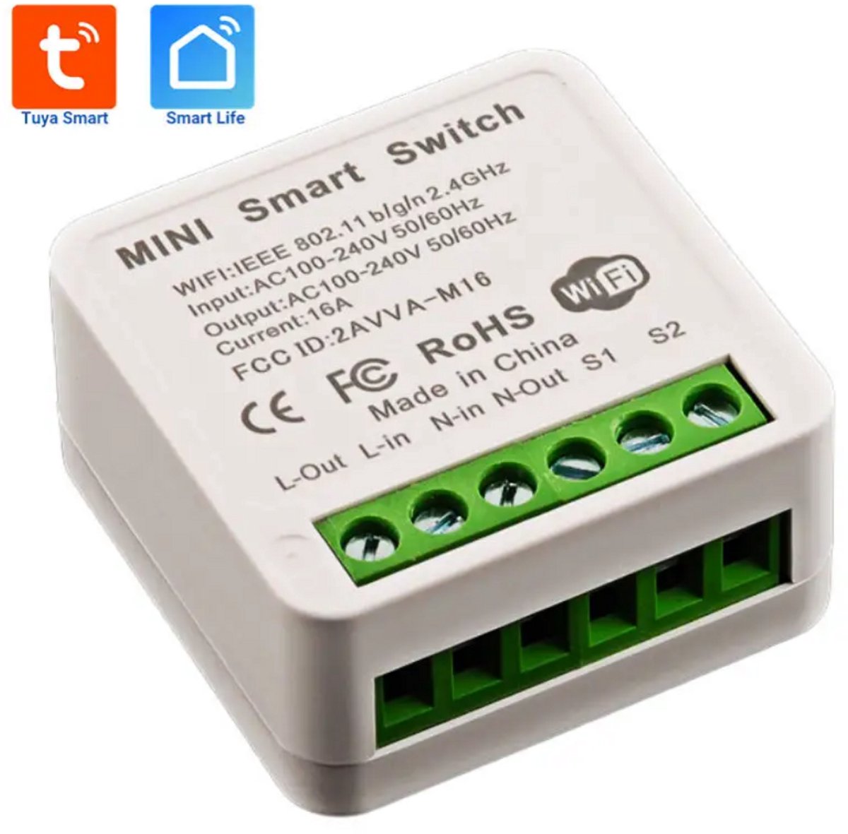 Navid - Mini Smart Switch - Slimme WiFi/RF Inbouwschakelaar - 16A