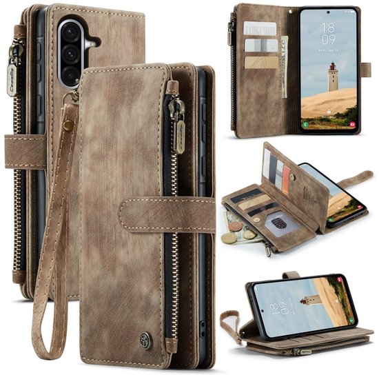 CaseMe Hoesje - Geschikt voor Samsung Galaxy A56 Hoesje - CaseMe C30 Book Case met Portemonnee - Bruin