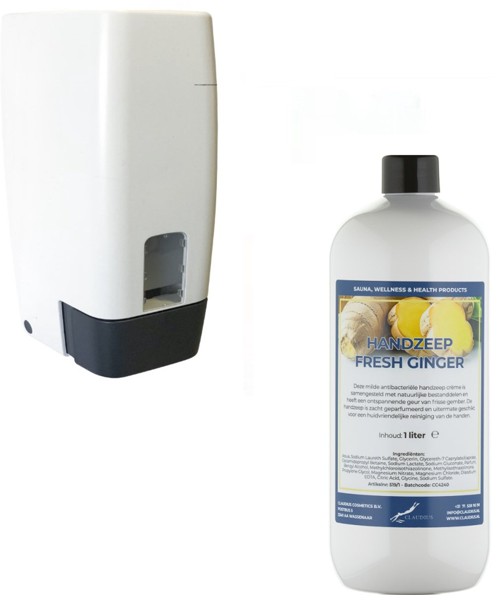 Zeepdispenser 1 liter kunststof hervulbaar + 1 liter handzeep Fresh Ginger
