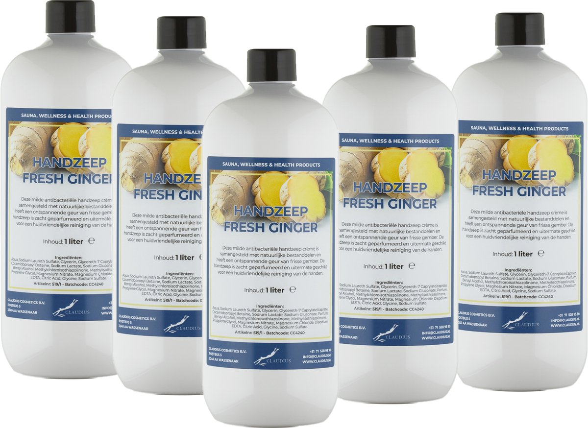Handzeep Fresh Ginger 1 liter - set van 5 stuks - Voordeelverpakking