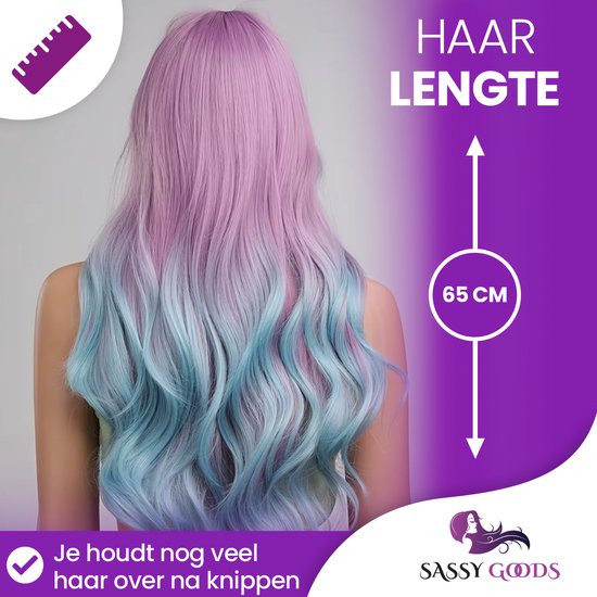 Perruque Unicorn SassyGoods - Perruques Sassy Goods pour femmes, Cheveux longs - Perruque - Lavable - Incl. Filet à cheveux - Blauw violet - 65 cm