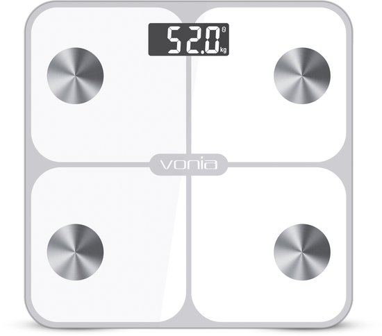 Vonia Weegschaal - Personenweegschaal - Smart Weegschaal - Digitale Weegschaal met Lichaamsanalyse & Vetpercentage - Bluetooth - Wit