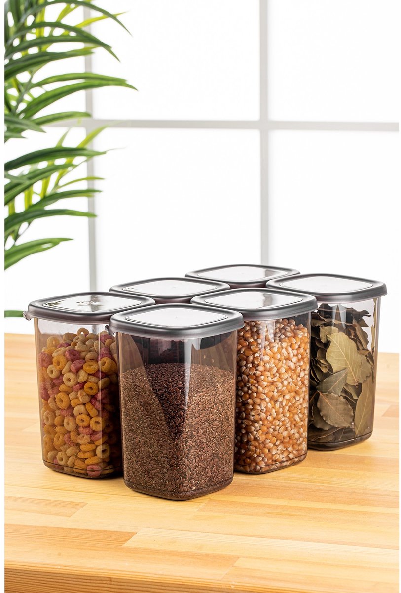Asir - Opbergdozenset - 6 stuks - Antraciet - 10 x 10 x 16,5 cm