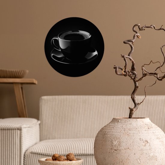WallCircle® - Cercle de papier peint 30x30 cm - Stickers muraux Zwart - Café - Tasse - Cercle mural salon - Cercle mural chambre - Décoration de chambre autocollante - Accessoires de Décoration murale