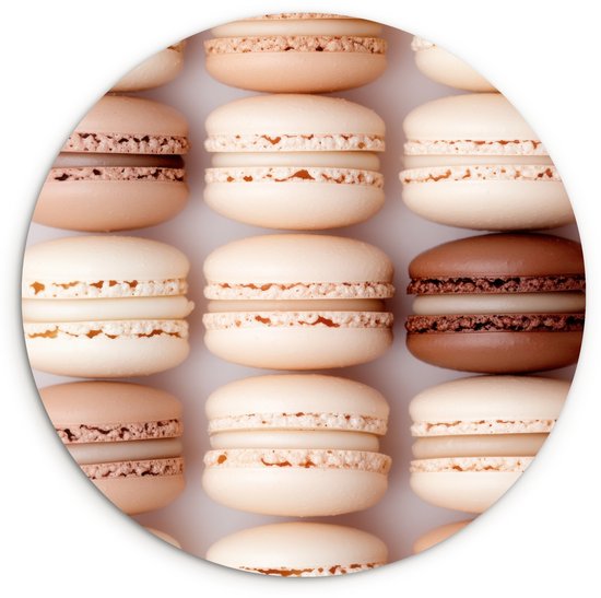 WallCircle® Wandcirkel 60x60 cm - Muurcirkel Macarons - Beige - Bruin - Muurdecoratie woonkamer - Wanddecoratie keuken - Kamer decoratie accessoires - Ronde schilderijen