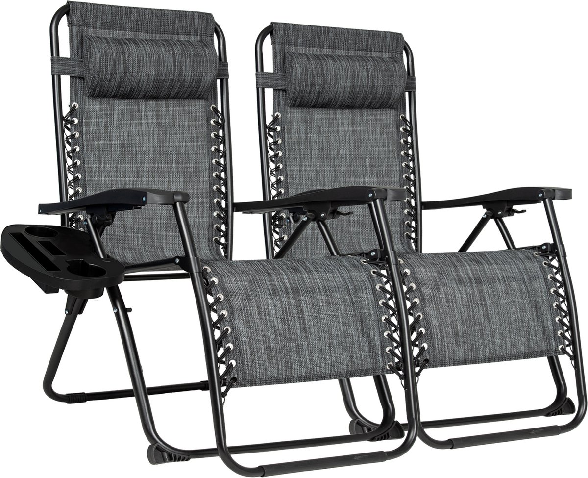 Vaive Luxe Tuinstoelen Duoset - Verstelbare Tuinstoel en Ligstoel - 30°-90° Verstelbaar - Tuin - Metaal - Zwart