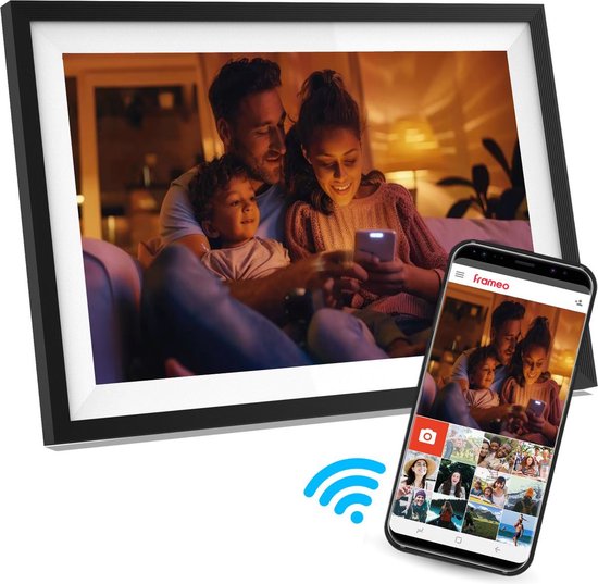 Digitale fotolijst met wifi, 10,1 inch, bewegingssensor, geïntegreerde automatische rotatie, 32 GB geheugen, 1280 x 800 touchscreen, deel momenten direct via de Frameo-app