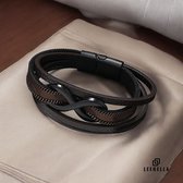 Leerella Leren Unisex Armband Bruin met Bruine Strip met Infinity-Symbool – Stijlvol, Tijdloos en Betekenisvol - 21 cm