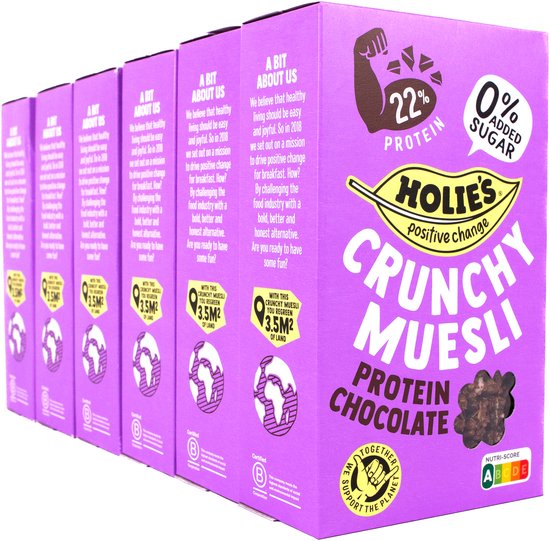 Holie's Crunchy Muesli Protein Chocolate 6x 400gr - ontbijtgranen - suikervrij - gezond - vegan