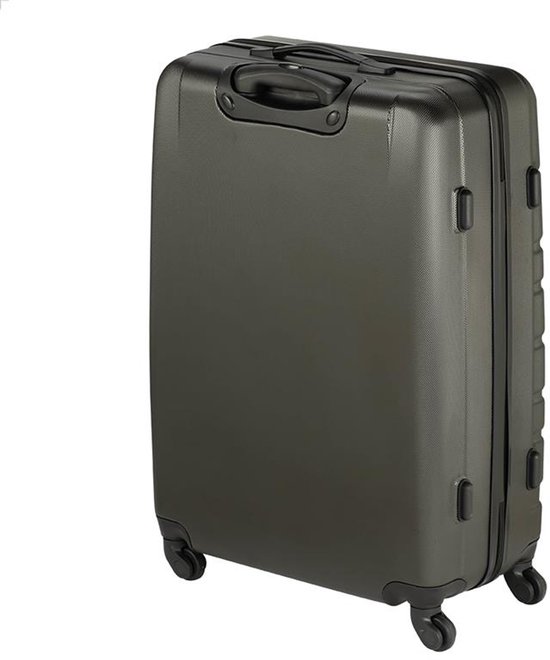 Antracietkleurige koffer van Princess Traveller met ribbelpatroon en vier wielen.